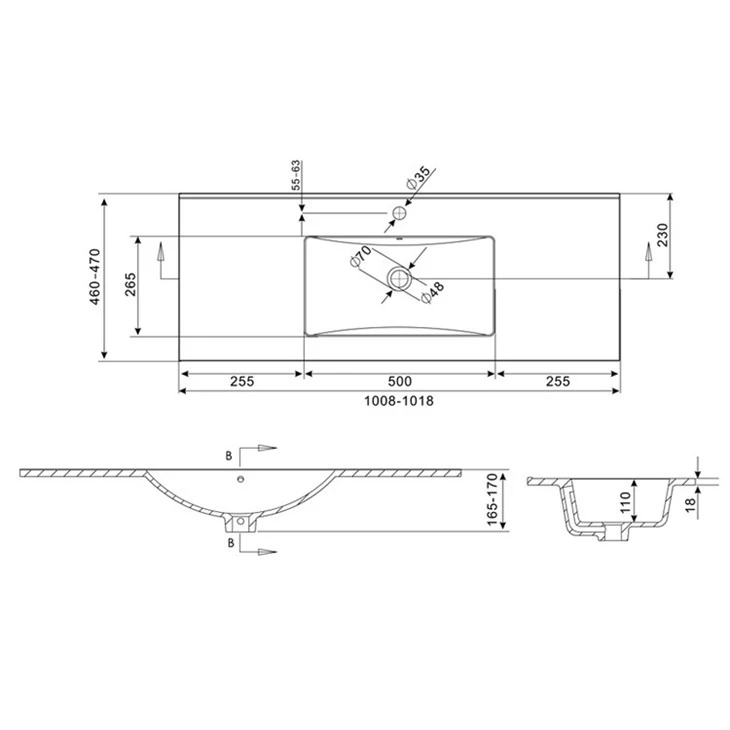 bathroom sink dimensions cm
